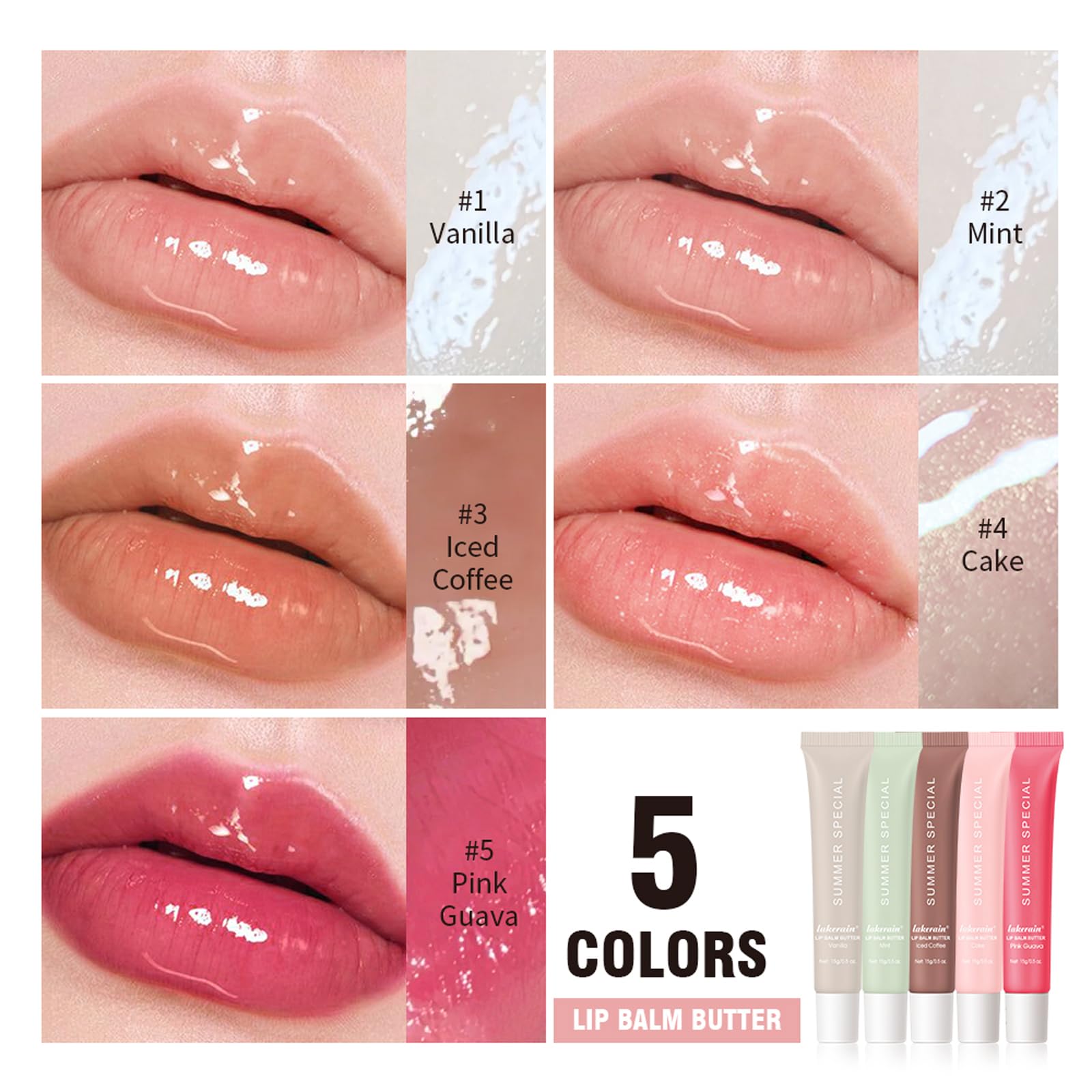 Five piece hydrating lip butter balm set packaging