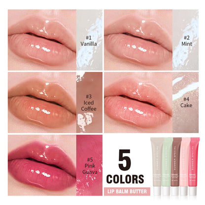 Five piece hydrating lip butter balm set packaging