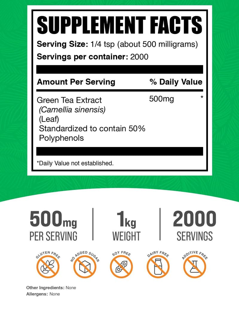 BulkSupplements Green Tea Extract 50 percent polyphenols packaging label