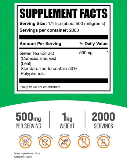 BulkSupplements Green Tea Extract 50 percent polyphenols packaging label