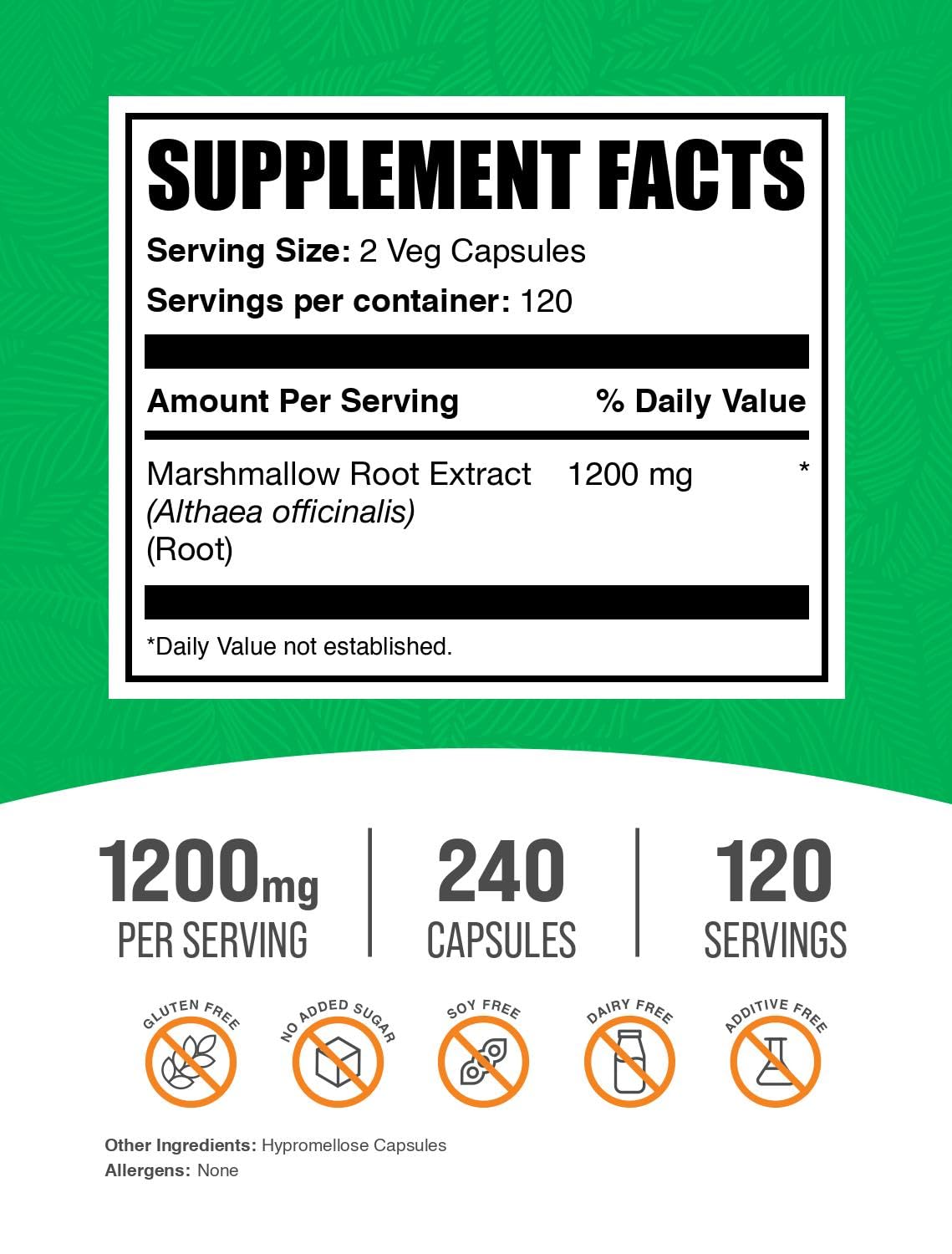 BulkSupplements Marshmallow Root Extract label showing supplement facts