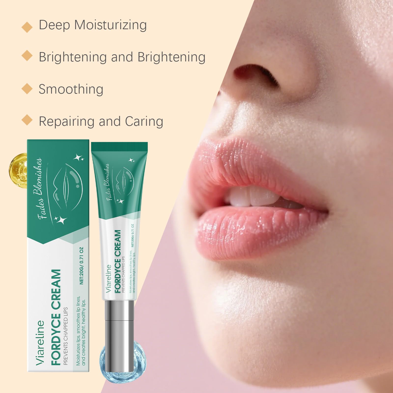 Close up of Viareline lip balm branding and bottle