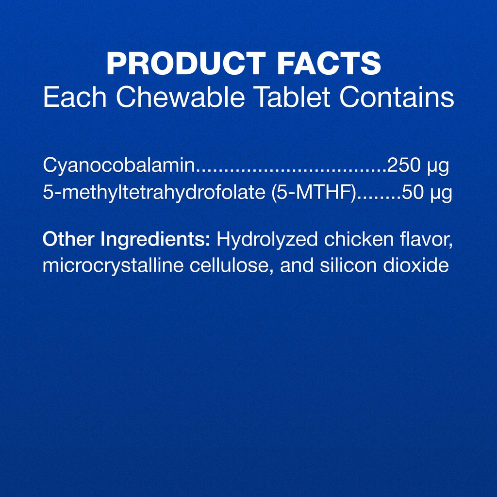 Close up of the triangular oral cobalamin tablets from Nutramax Cobalequin pet supplement