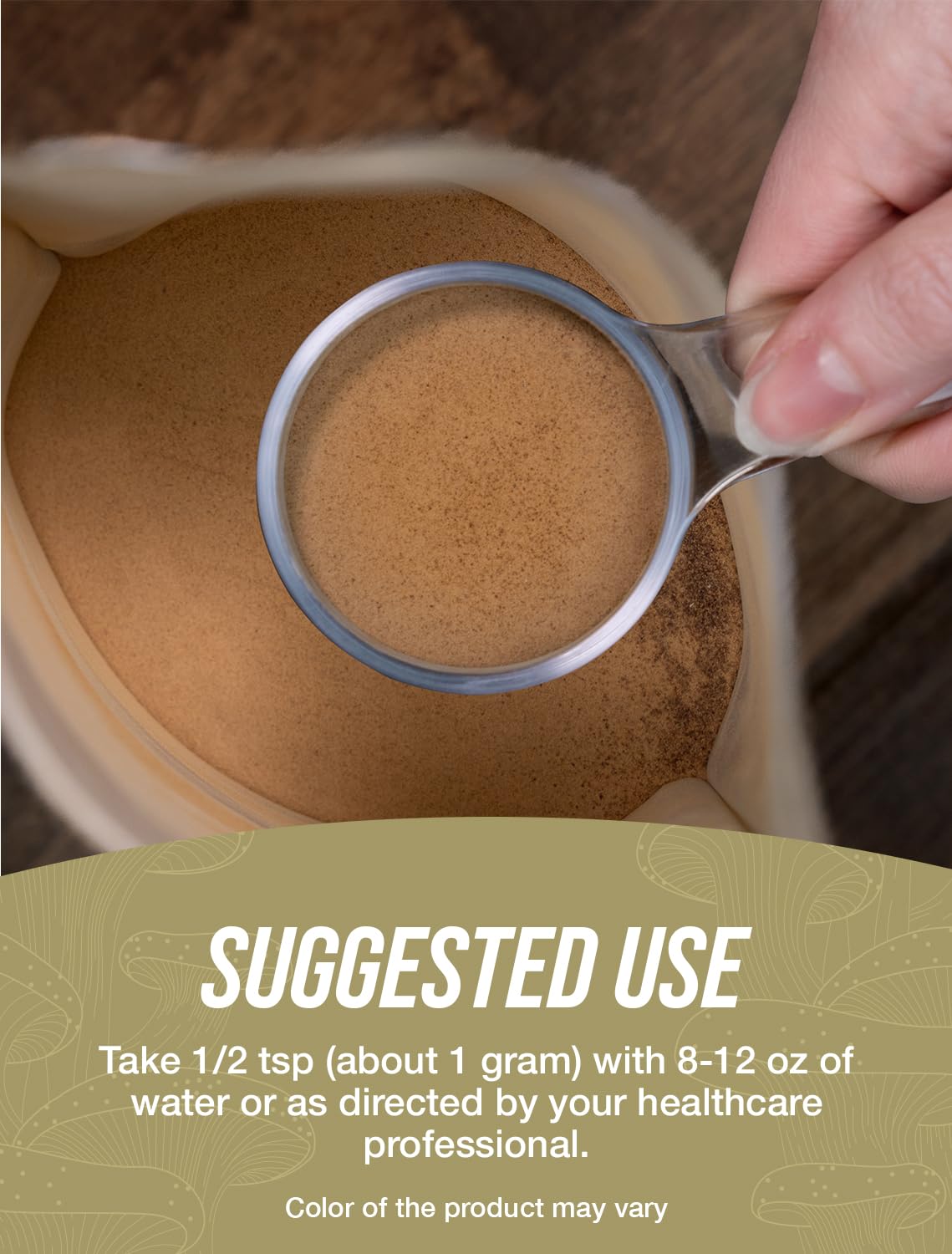 Nutritional information label of BulkSupplements vegan gluten free lions mane supplement