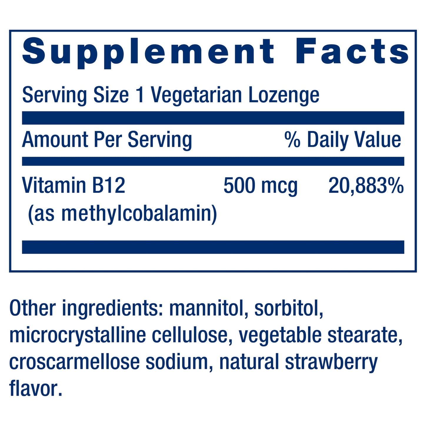 Side view of Life Extension sublingual B12 bottle showing clean conscious choice non-GMO verified certification badge.