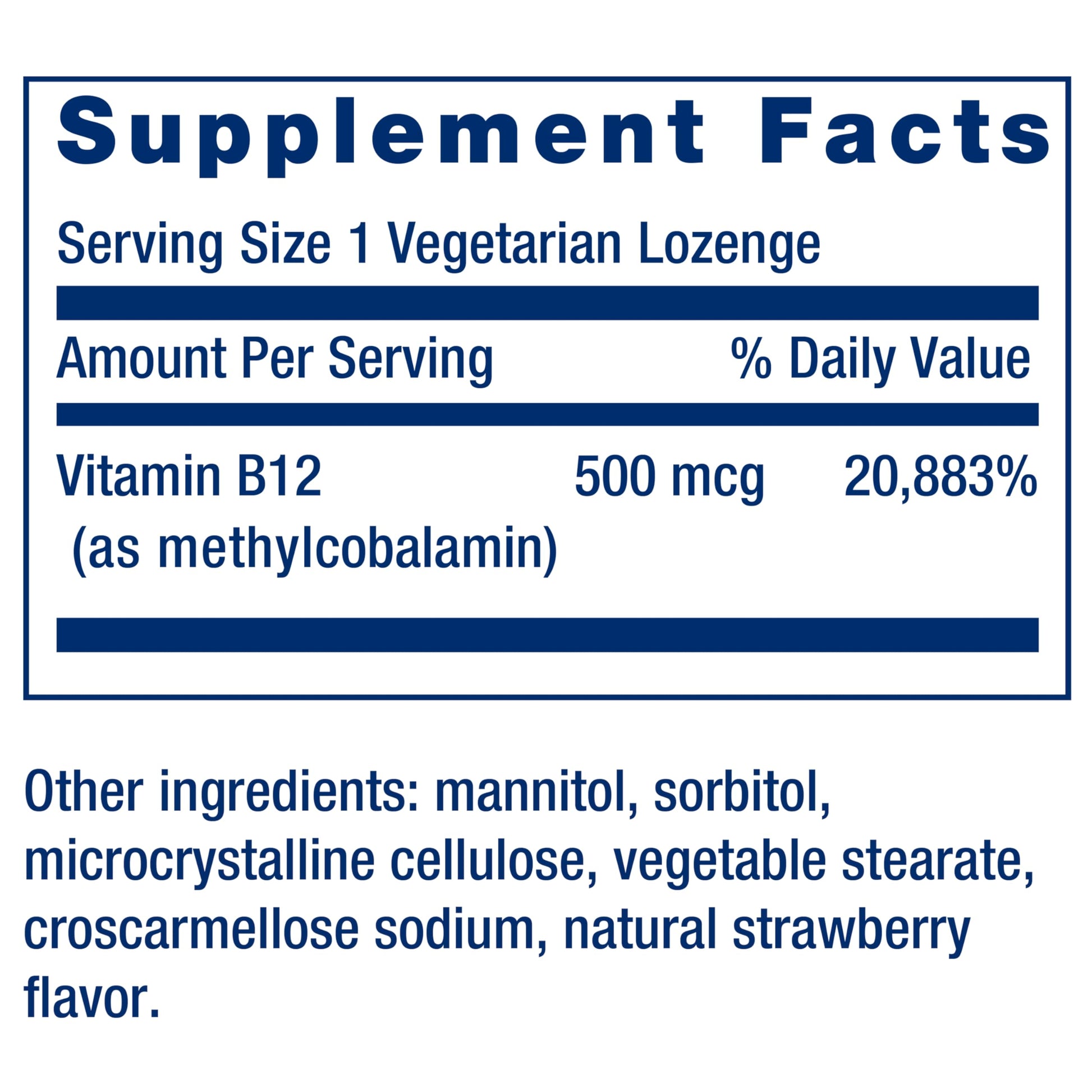 Side view of Life Extension sublingual B12 bottle showing clean conscious choice non-GMO verified certification badge.