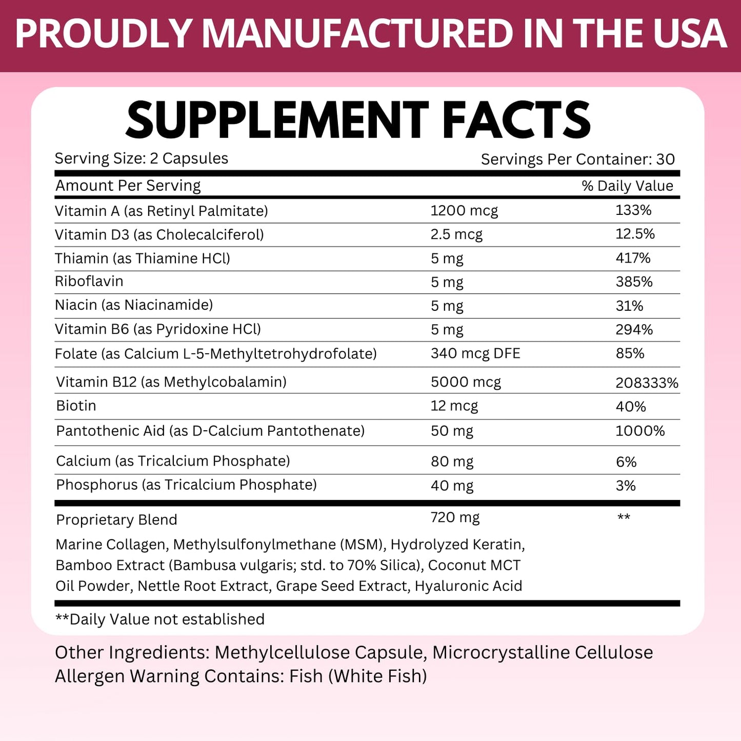 Vitboost B12 Complex dietary supplement label ingredients