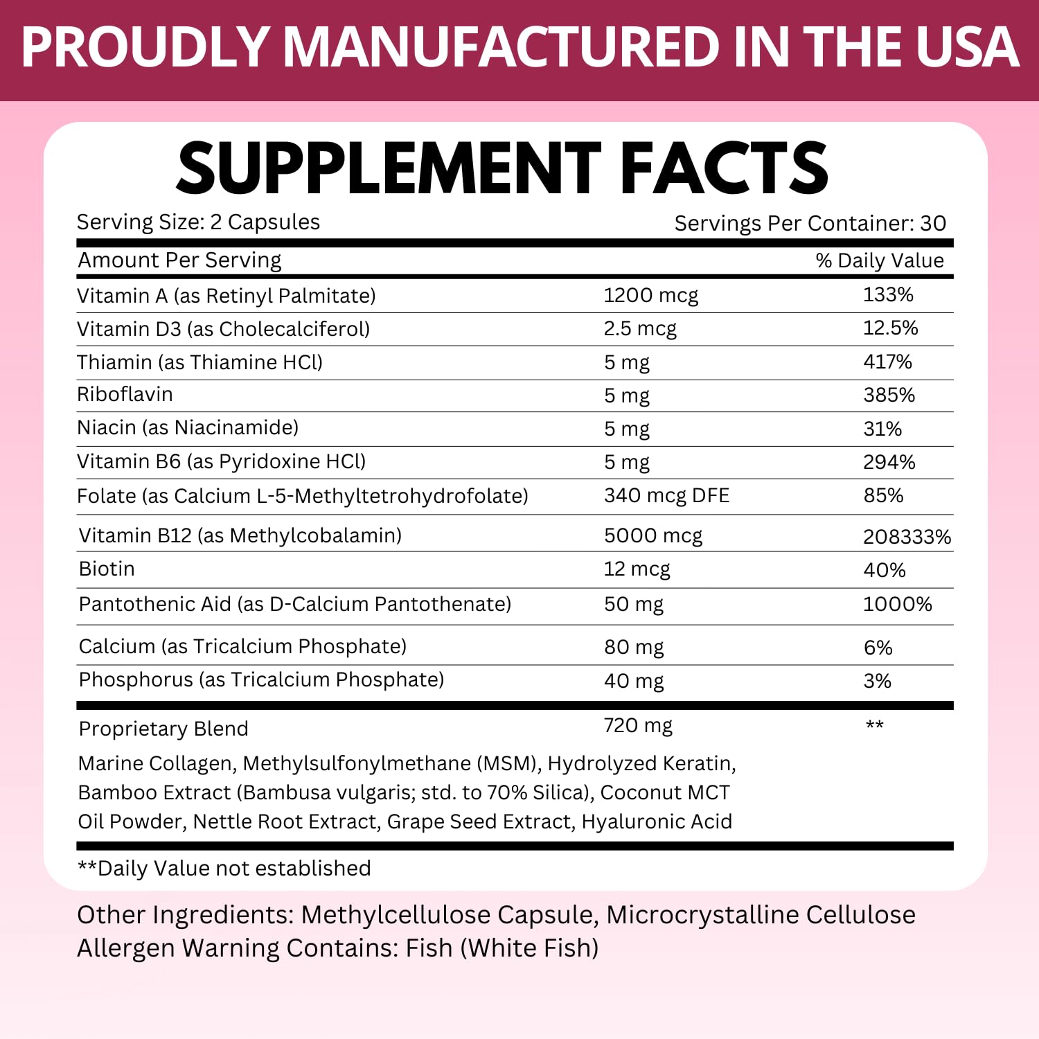 Vitboost B12 Complex dietary supplement label ingredients
