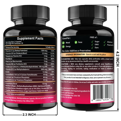 Back label of Vitboost B12 with Hyaluronic Acid and Collagen