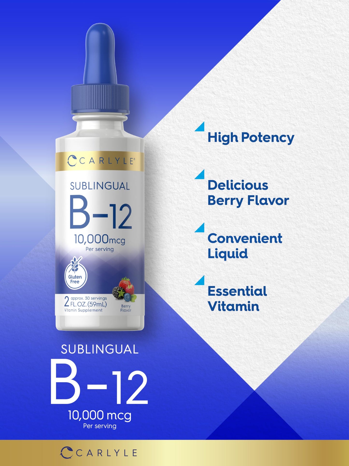 Authentic Carlyle imported vitamin B12 non GMO gluten free assurance certification label