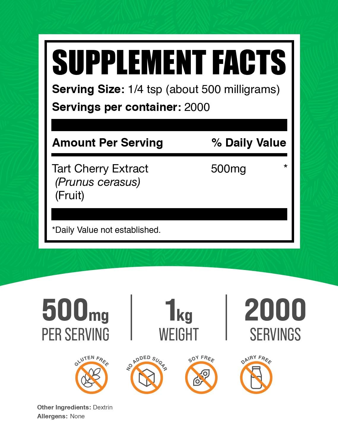 BulkSupplements Tart Cherry Extract Powder nutritional label details