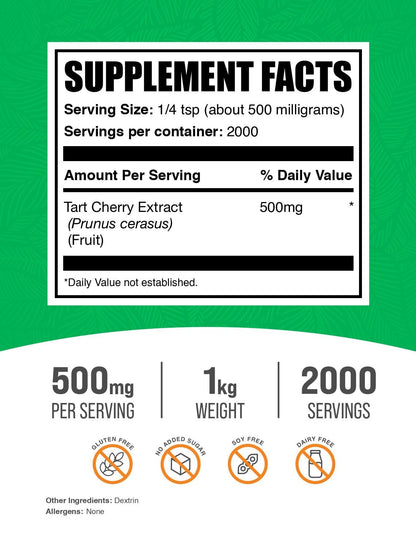 BulkSupplements Tart Cherry Extract Powder nutritional label details