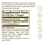 Solgar Vitamin B12 sublingual cherry nuggets packaging label showing vegan and gluten-free certifications
