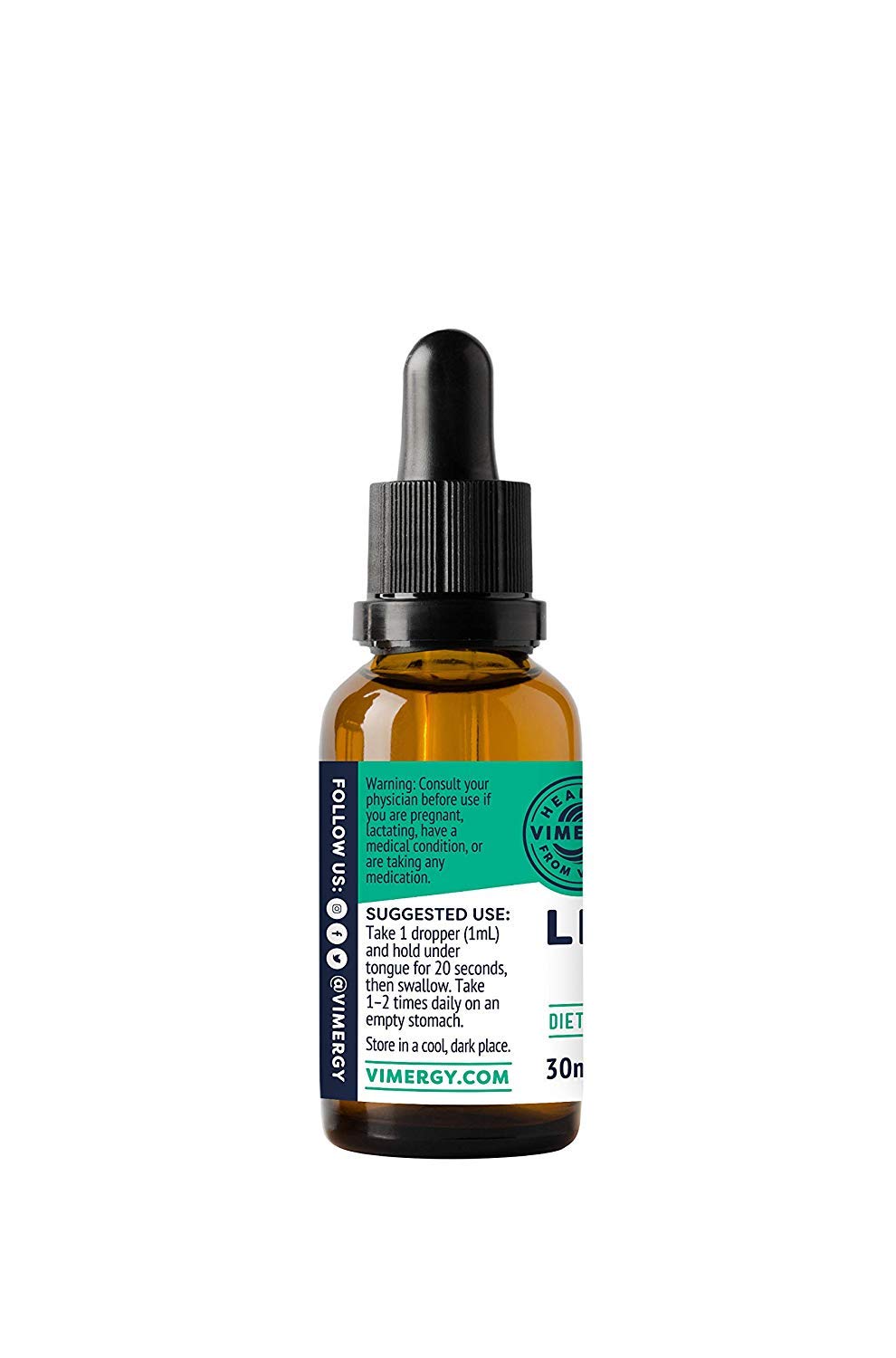 Vimergy organic sublingual B12 liquid drops packaging illustrating the premium vegan and alcohol free certification.