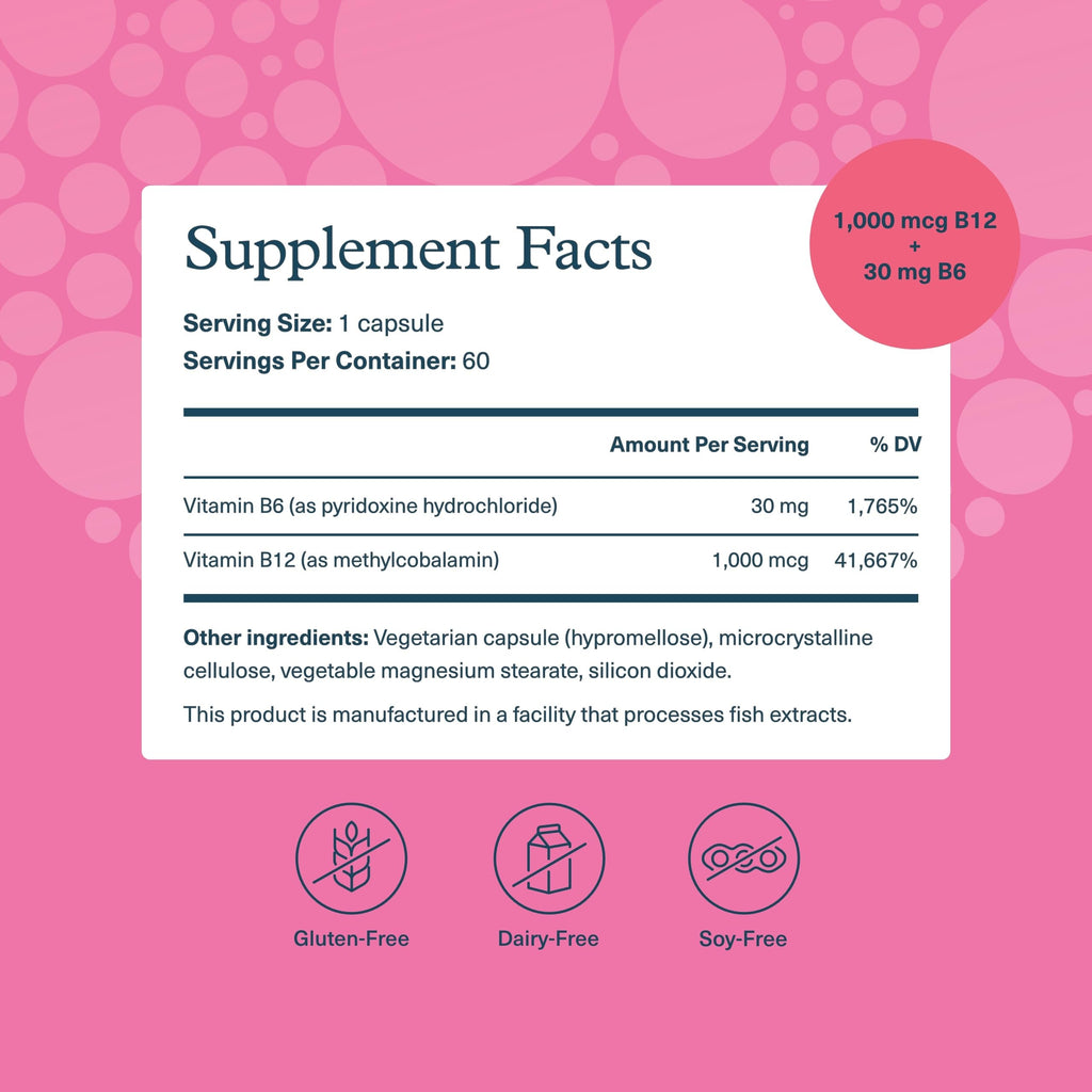 Youtheory B12 and B6 60 vegetarian capsules nutrition facts label
