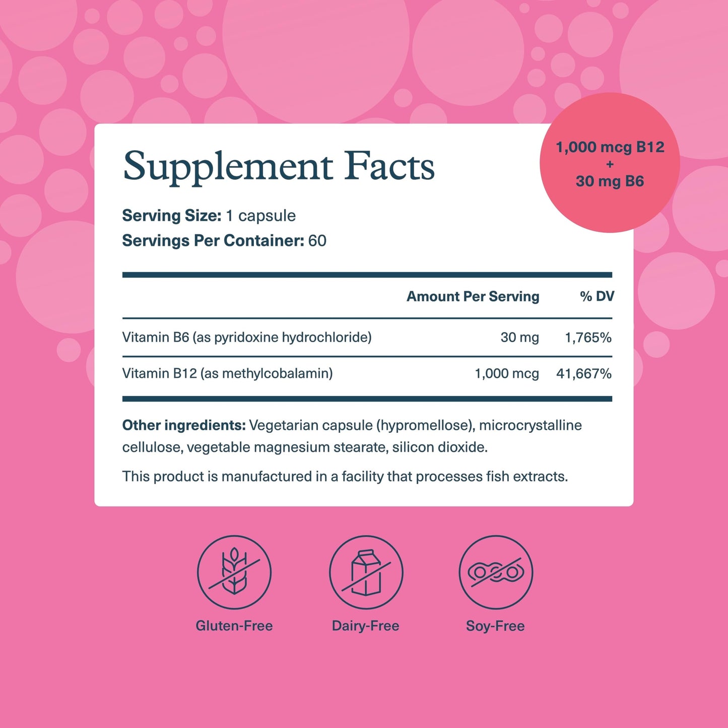 Youtheory B12 and B6 60 vegetarian capsules nutrition facts label