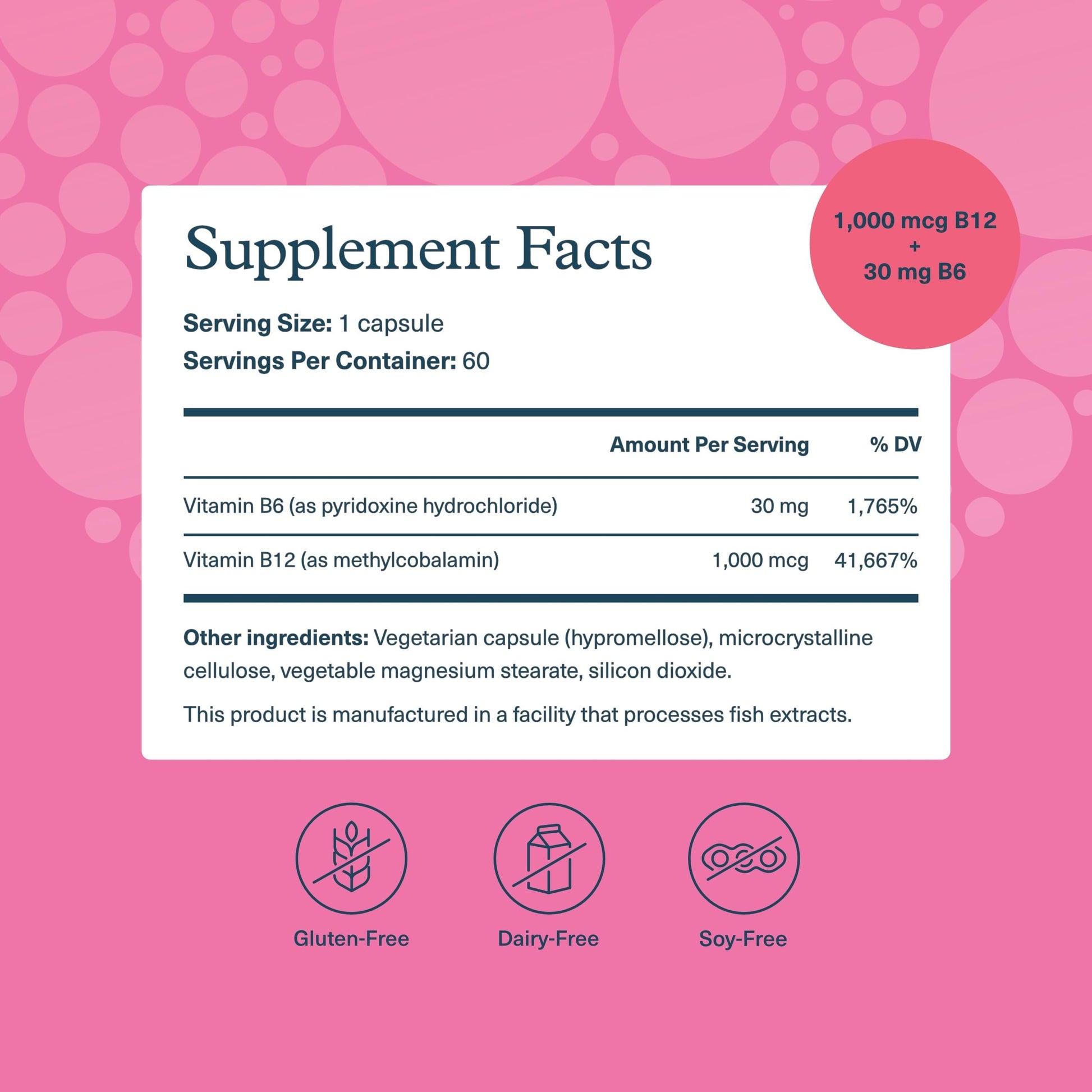 Youtheory B12 and B6 60 vegetarian capsules nutrition facts label