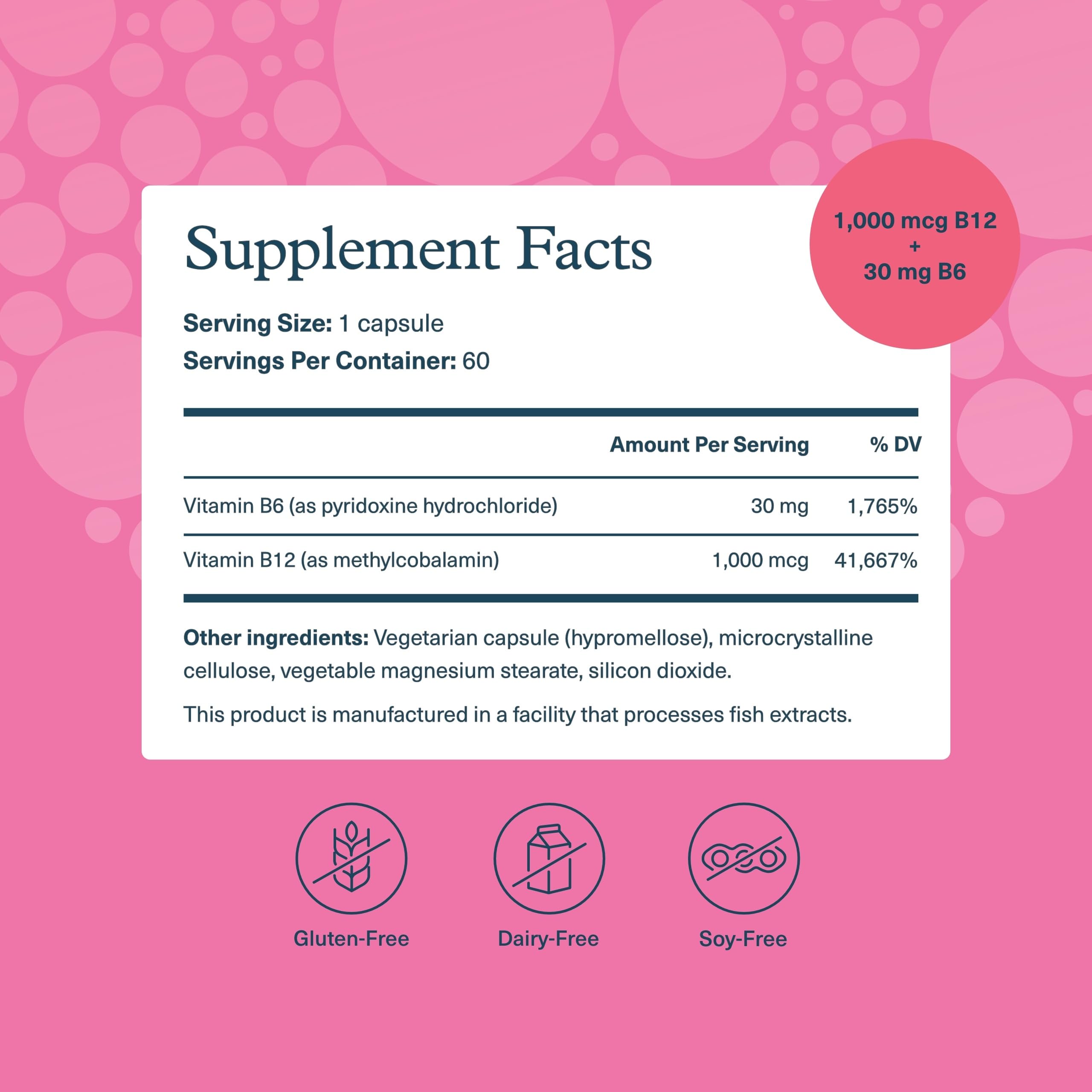 Youtheory B12 and B6 60 vegetarian capsules nutrition facts label