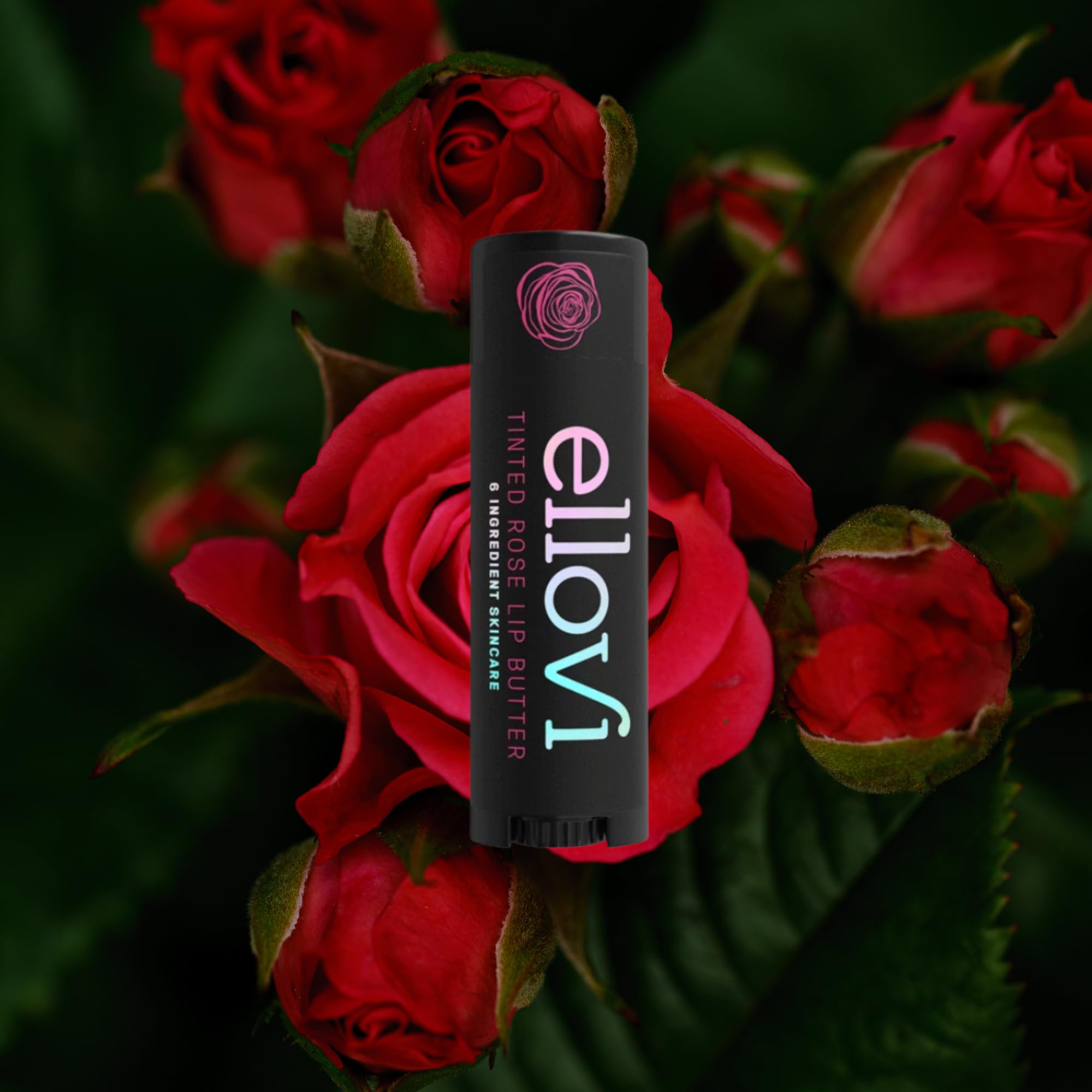 Ellovi tinted vegan lip balm packaging and texture