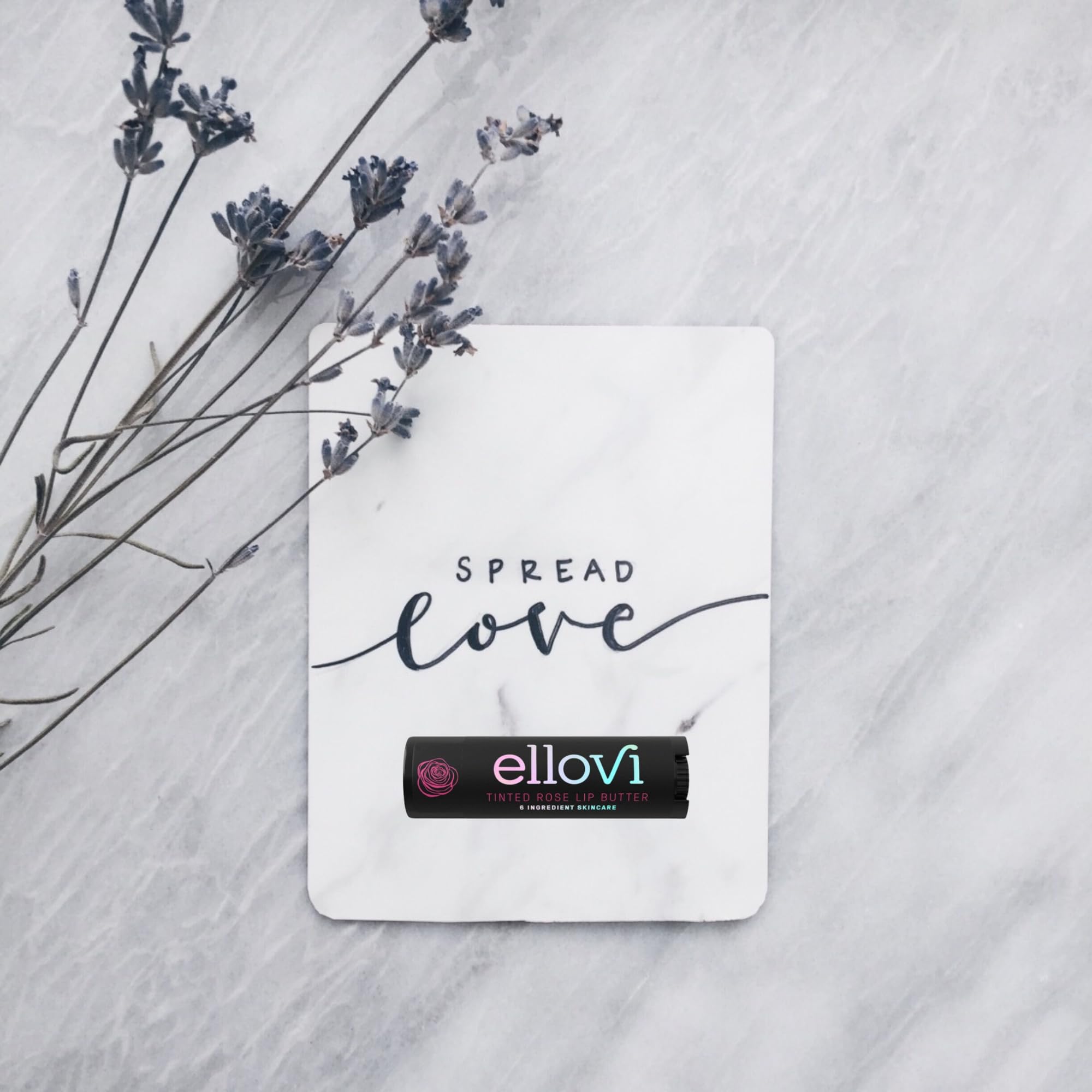 Close up of Ellovi vegan lip balm ingredient list