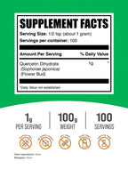 BulkSupplements Quercetin Dihydrate Powder packaging back label with supplement facts