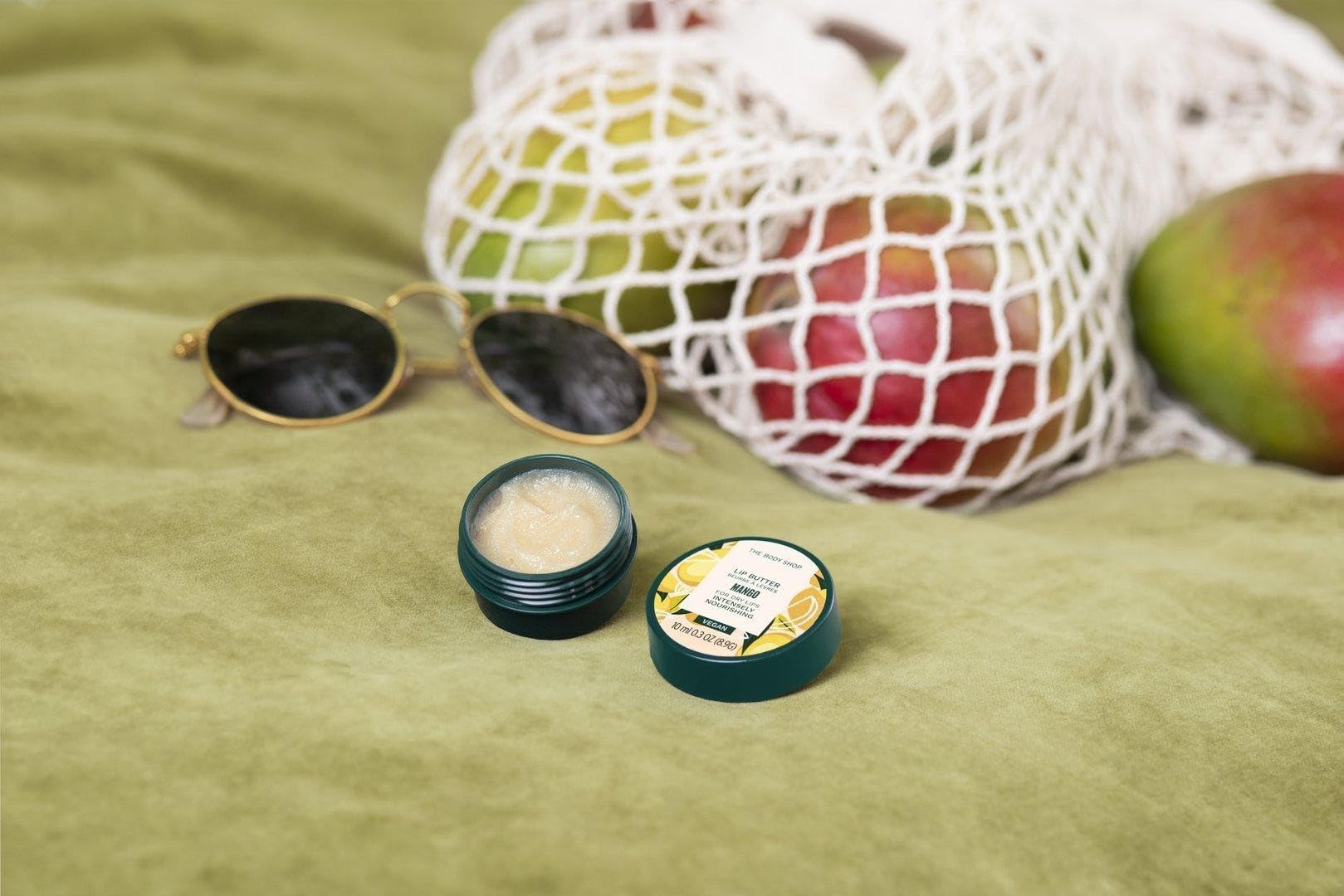 The Body Shop Mango Lip Butter open tin showing product