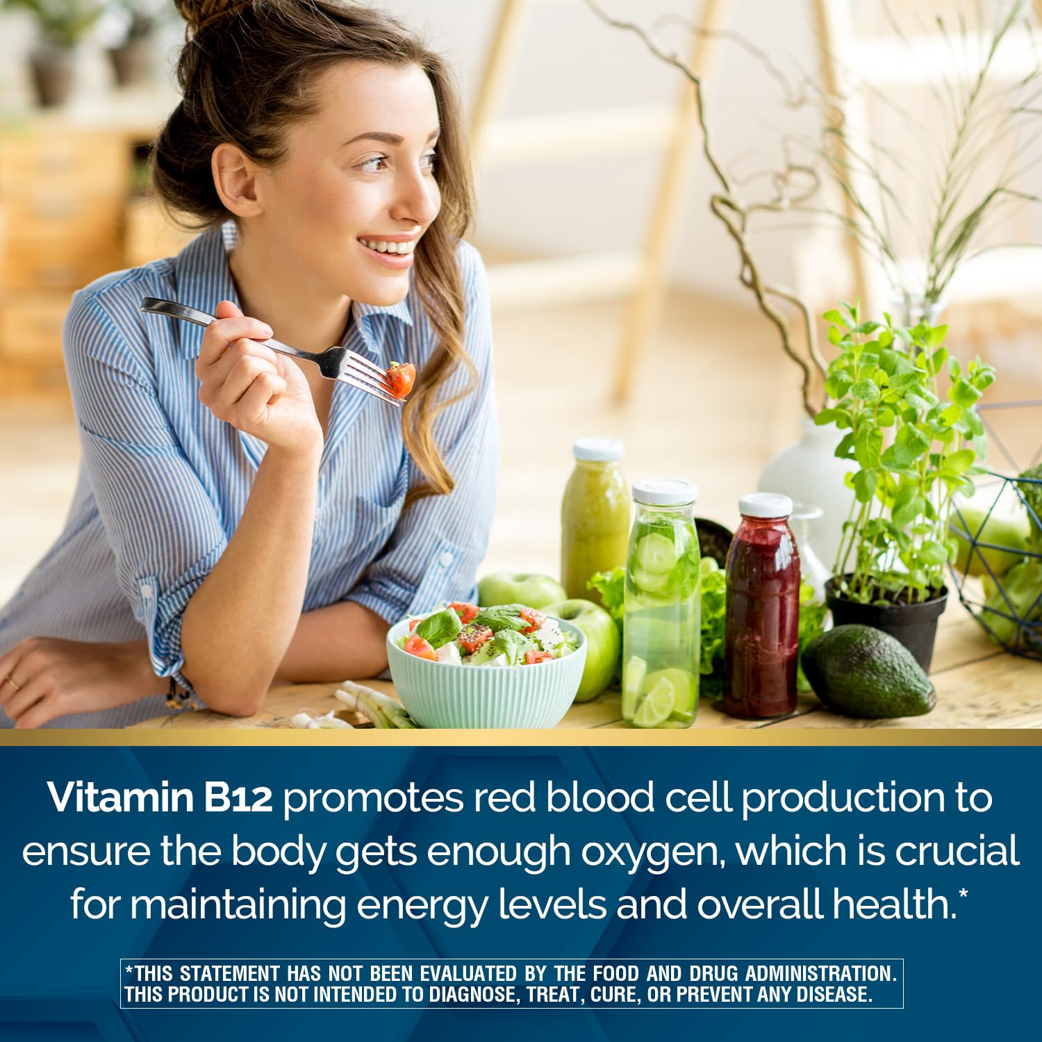 Side view of Nature's Wonder B12 bottle showing supplement facts