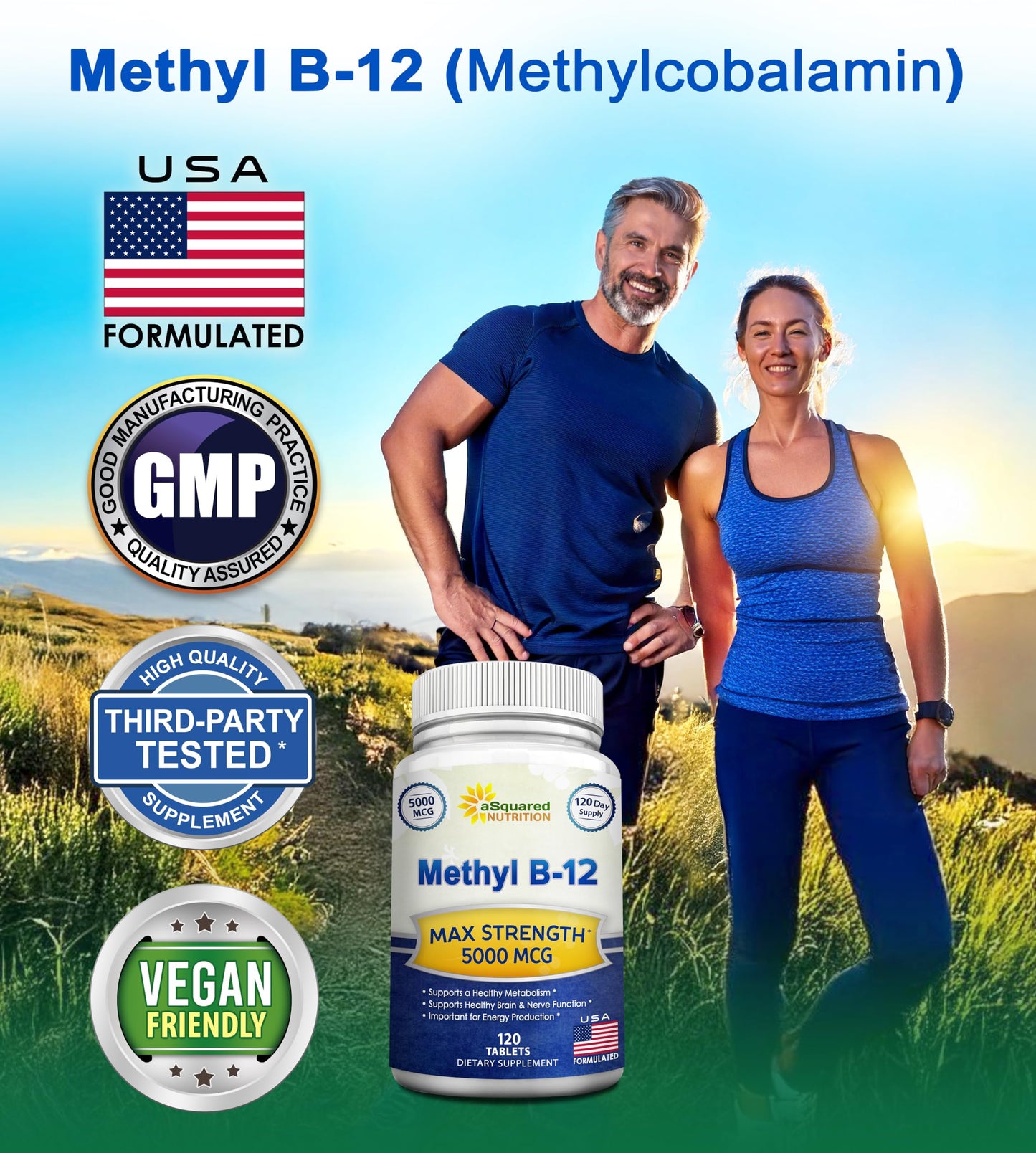 Vegan friendly gluten free vitamin B12 tablets for brain and nerve health