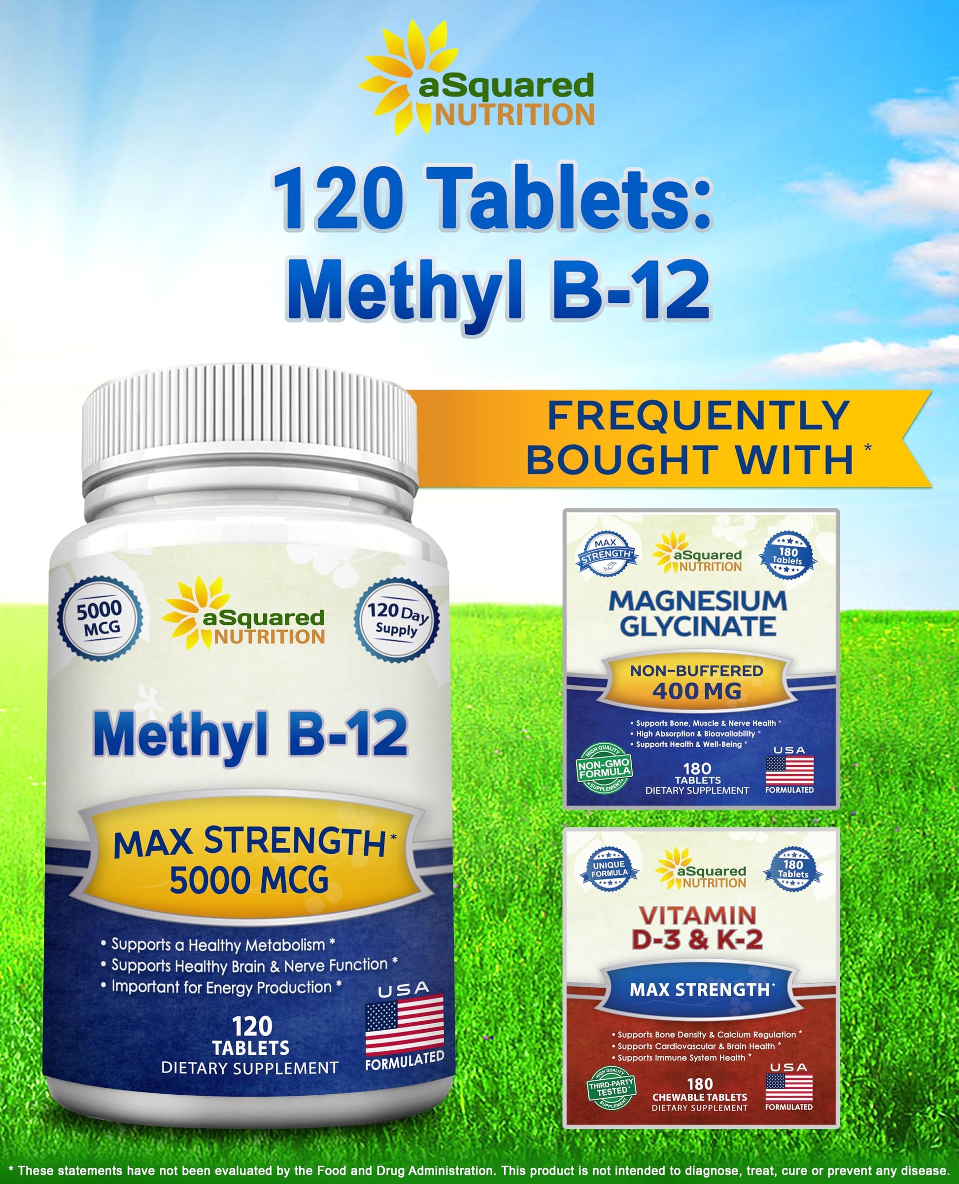 aSquared Nutrition vitamin B12 side view showing GMP certified facility manufacturing details