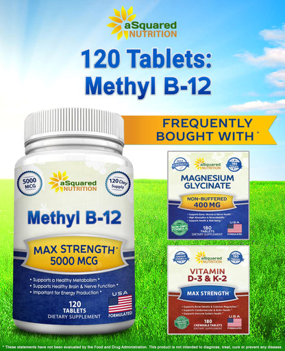 aSquared Nutrition vitamin B12 side view showing GMP certified facility manufacturing details