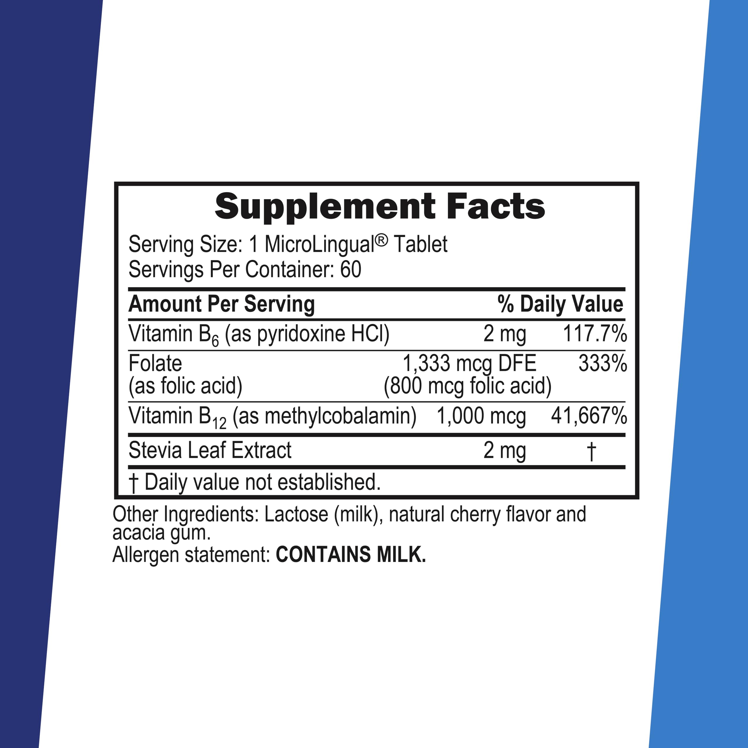 Superior Source B12 one thousand microgram dissolving tablets supplement facts and ingredient label close up