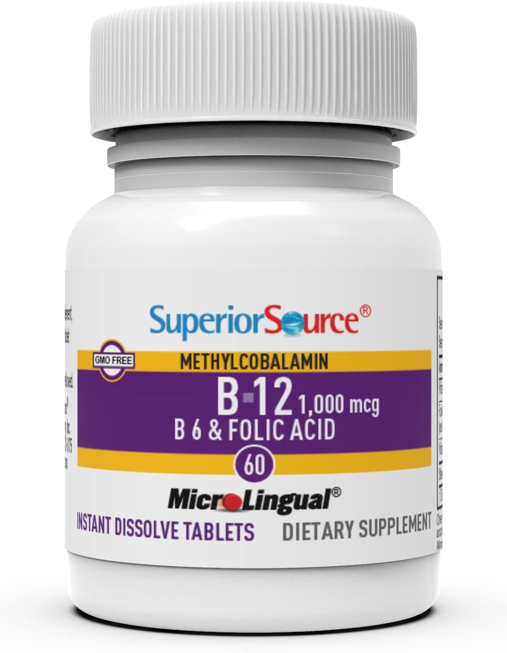 Authentic USA imported Superior Source Vitamin B12 with B6 and Folic Acid nutritional breakdown
