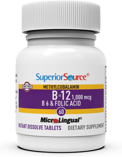 Authentic USA imported Superior Source Vitamin B12 with B6 and Folic Acid nutritional breakdown
