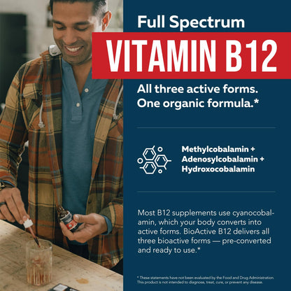 Organic full spectrum vitamin B12 dropper showing the natural berry flavor liquid solution.