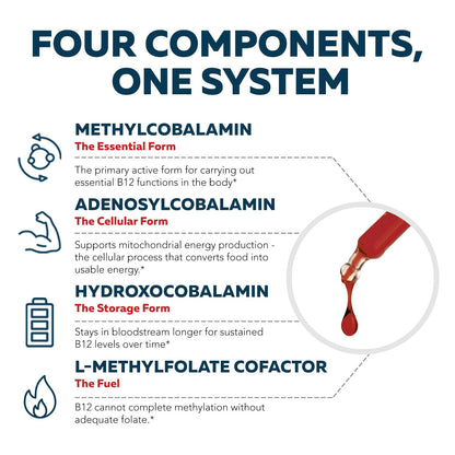 Certified USDA Organic and vegan certifications on the side packaging of the B12 drops.
