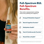 High potency vitamin B12 sublingual supplement bottle with dropper cap for cellular energy.