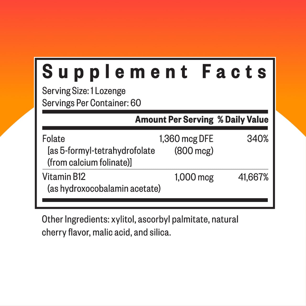 Seeking Health non methylated vitamin B12 supplement nutritional facts label displaying ingredients