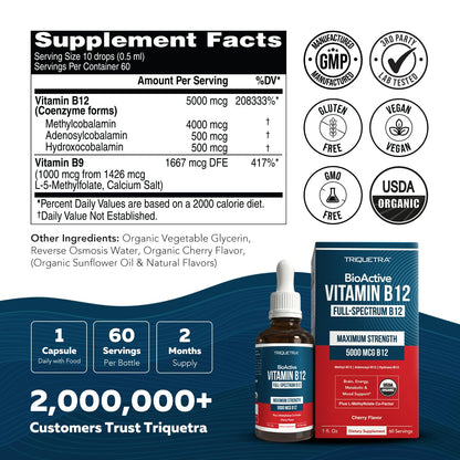 Premium imported personal care and wellness vitamin B12 liquid bottle for direct systemic uptake.