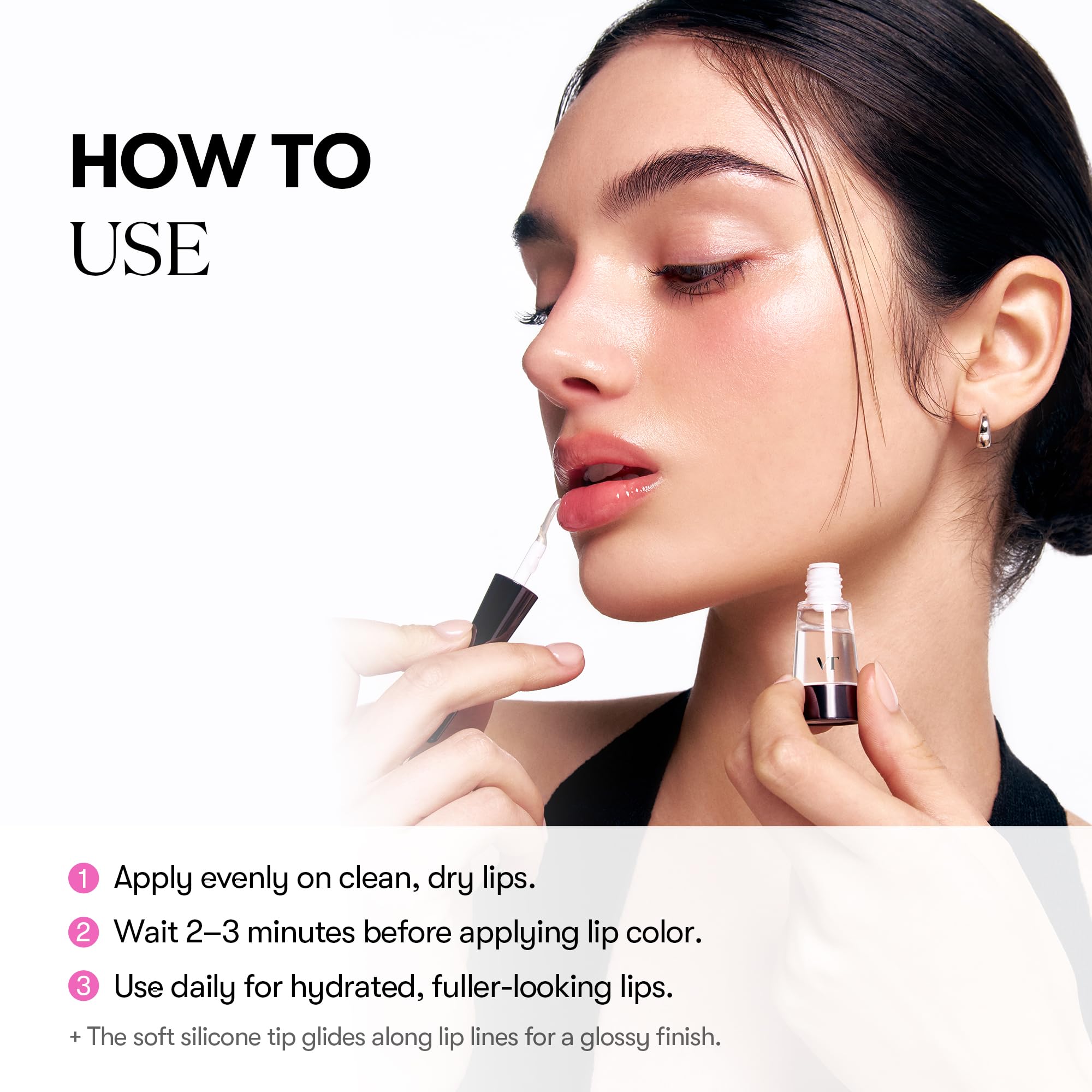 Close up of VT Cosmetics Reedle Shot Lip Plumper branding