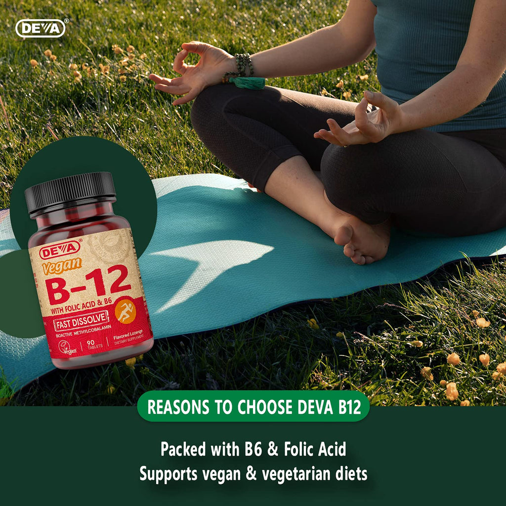 Side angle view of the DEVA imported dietary supplement bottle detailing usage instructions