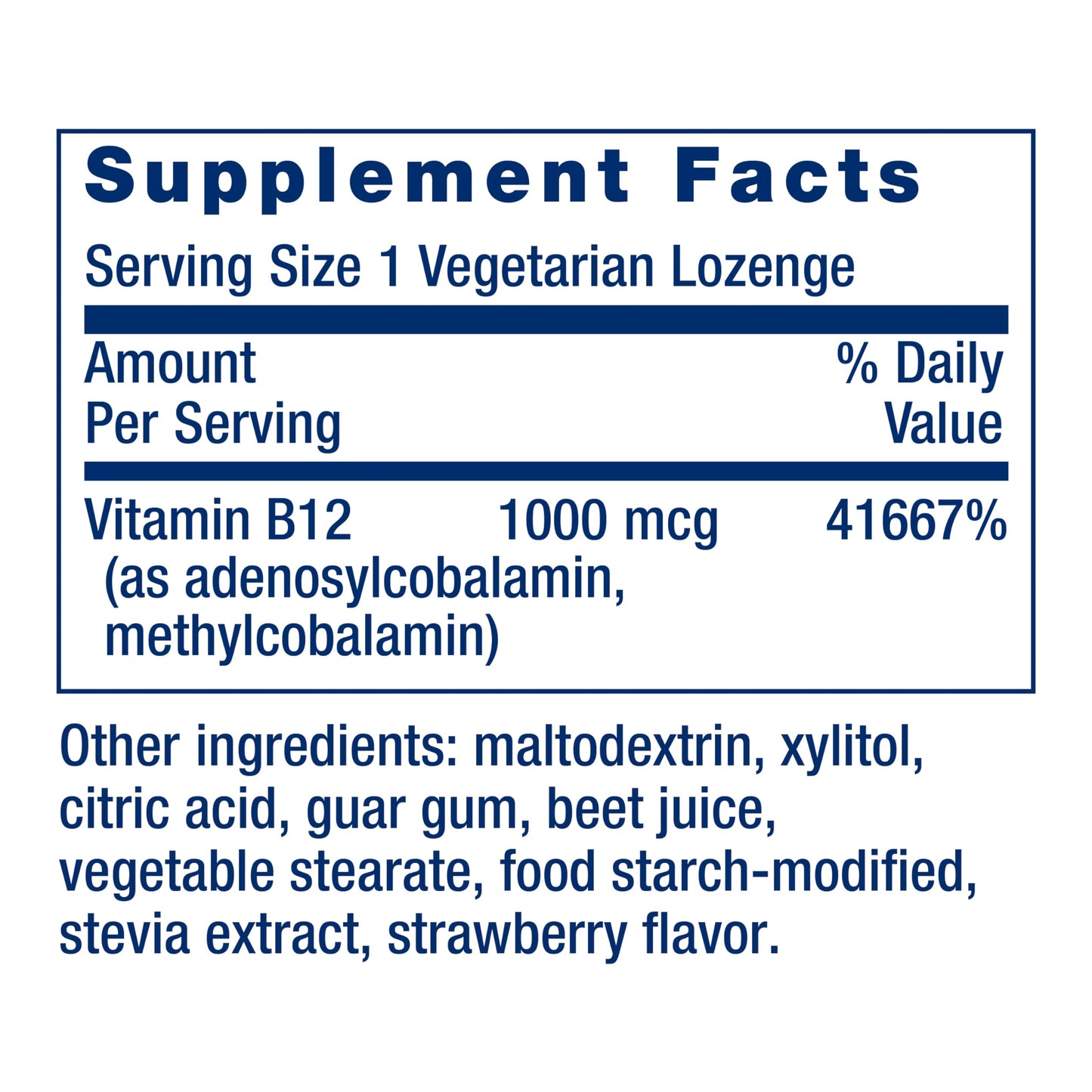 Life Extension Vitamin B12 1000mcg lozenges showing the non-GMO and gluten-free seals.