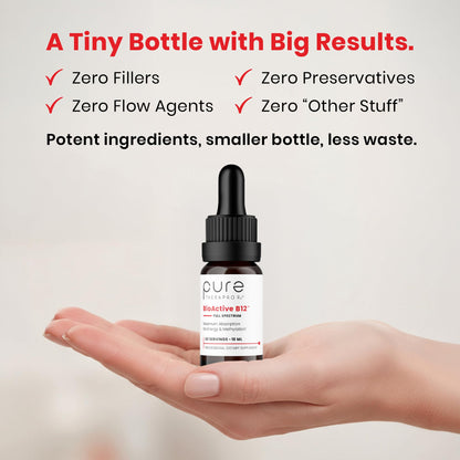 Sublingual vitamin B12 liquid drops 10ml bottle next to its authentic USA import box