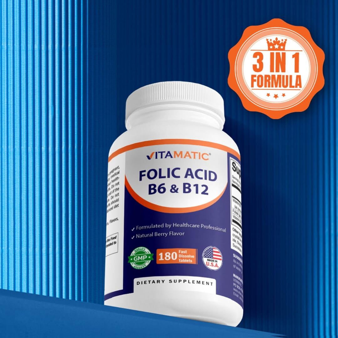 Vitamatic Folic Acid B12 B6 back label details