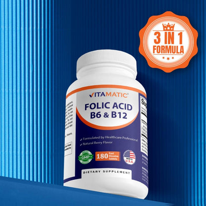 Vitamatic Folic Acid B12 B6 back label details