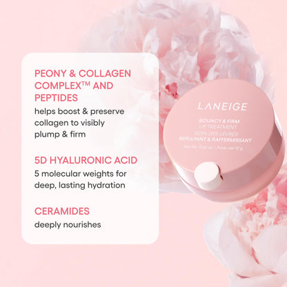 Laneige Bouncy and Firm Lip Treatment with beauty ingredients icons