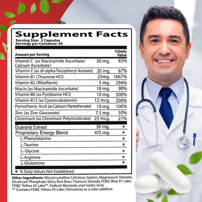 Neurobion Energy dietary supplement bottle showing vitamin b complex and zinc ingredients