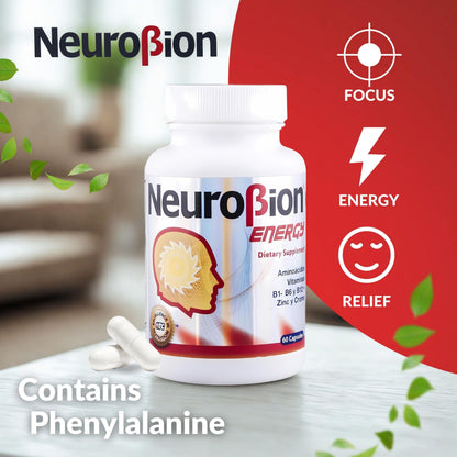 Neurobion Energy imported capsules side panel displaying clear nutritional facts and amino acids