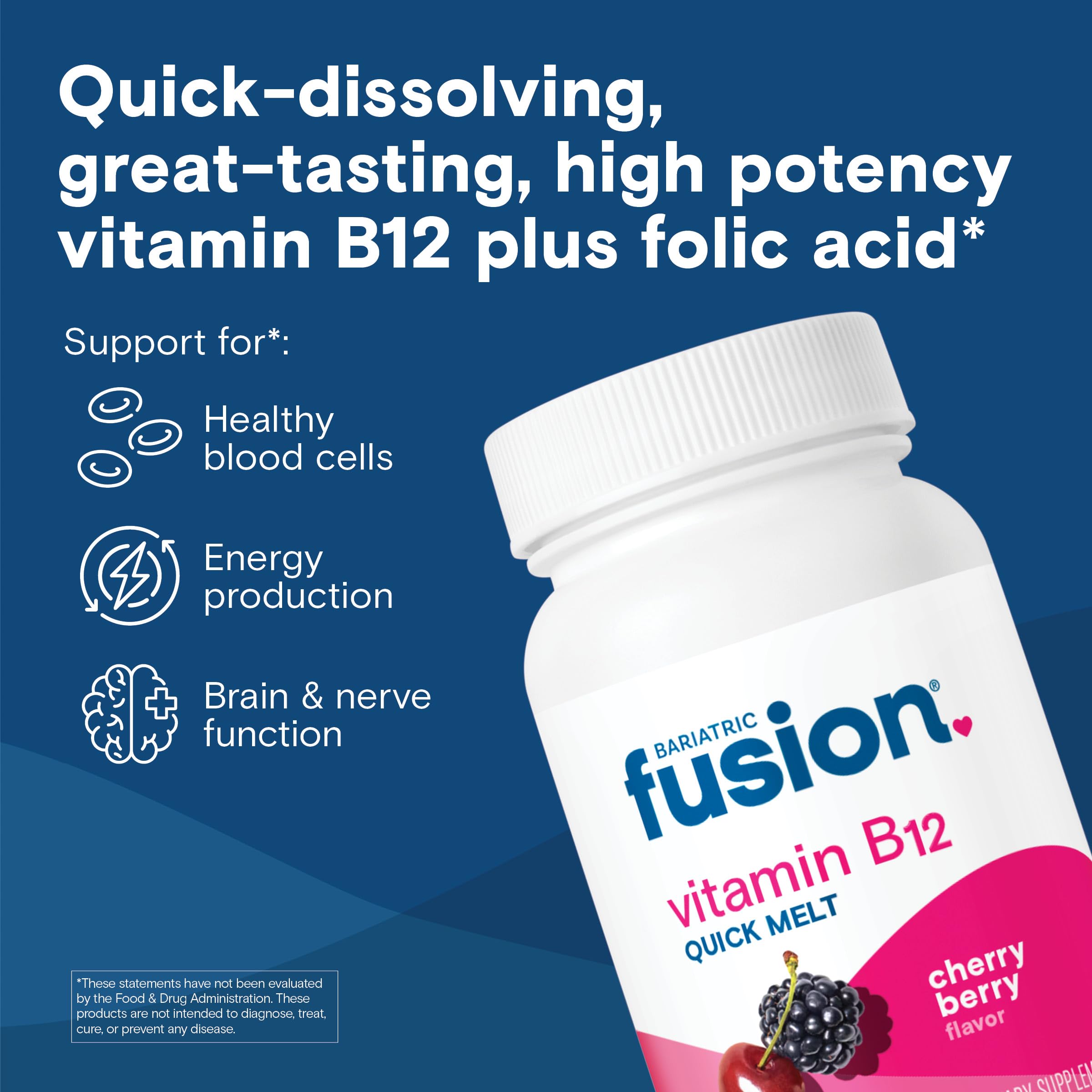 Bariatric Fusion quick melt 1000 mcg tablets showing nutritional information and supplement facts