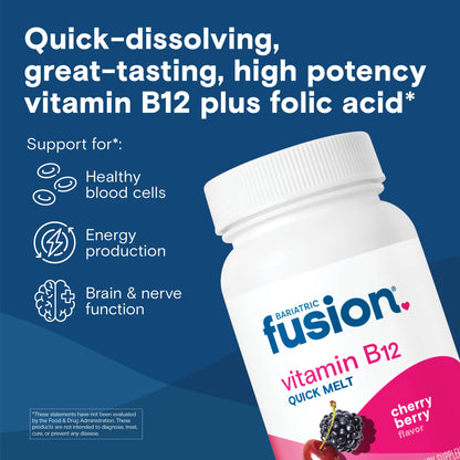 Bariatric Fusion quick melt 1000 mcg tablets showing nutritional information and supplement facts