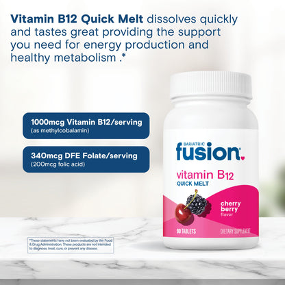 Close up of Bariatric Fusion dissolving vitamin tablets demonstrating the quick melt delivery mechanism